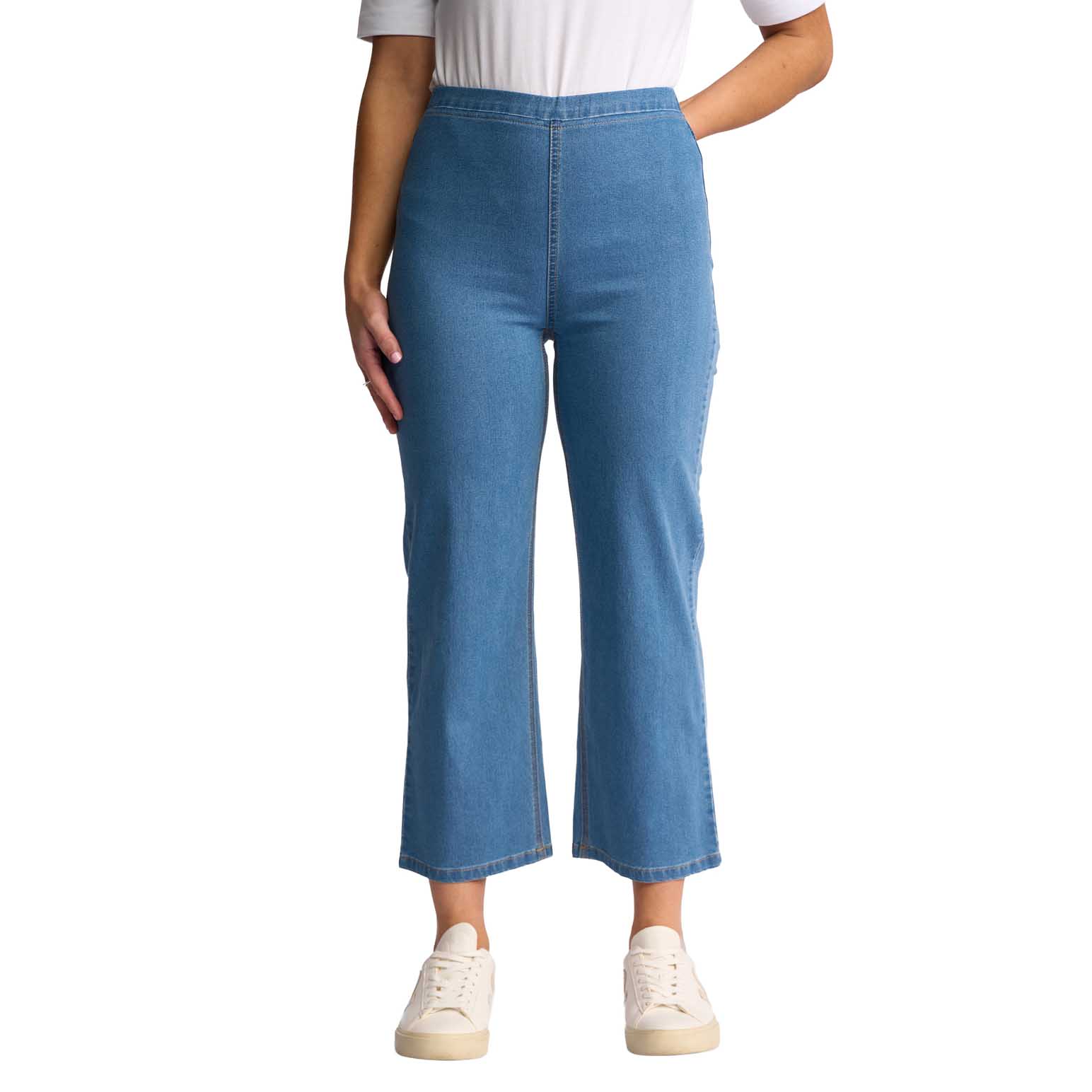 Vassalli Straight Leg 7/8 Length Contrast Stitch Denim Pull On